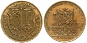 Eisenbahn
Bronzemedaille 1858 v. Bovy, a.d. Eröffnung der Eisenbahnlinie Lyon-Genf, 48 mm. vorzüglich, min. fleckig