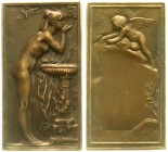 Erotik
Frankreich
Rechteckige Bronzeplakette o.J. von Daniel Dupuis. Nackte junge Dame am Becken, sich das Gesicht waschend/Putto auf Felsen. 36 X 6...