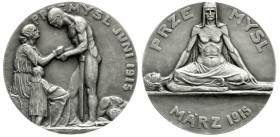 Erster Weltkrieg
Silbermedaille 1915 von Leibküchler. Belagerung von Przemysl. 49 mm; 49,66 g. vorzüglich/Stempelglanz, mattiert