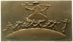 Medailleure allgemein
Moshage, Heinrich, 1890-1968
Eins., rechteckige Bronzegussplakette o.J.(1927). Der Tod mit Sense und Sanduhr wartet auf die Me...