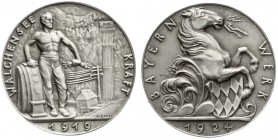 Münchner Medailleure
Karl Goetz
Silbermedaille 1924. Bayernwerk Walchensee. 41 mm; 23,77 g. vorzüglich/Stempelglanz, mattiert