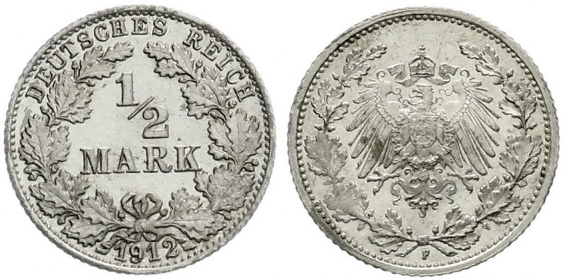 1/2 Mark gr. Adler Eichenzweige, Silber 1905-1919
1912 F. Polierte Platte, zapo...