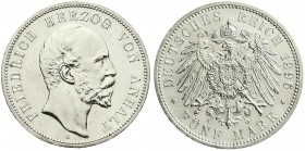 Anhalt
Friedrich I., 1871-1904
5 Mark 1896 A. vorzüglich/Stempelglanz, leicht berieben und kl. Kratzer