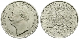 Anhalt
Friedrich II., 1904-1918
2 Mark 1904 A. Auflage nur 150 Ex. Polierte Platte, leicht berührt