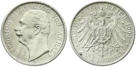 Anhalt
Friedrich II., 1904-1918
2 Mark 1904 A. Auflage nur 150 Ex. Polierte Platte, leicht berührt