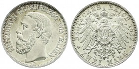 Baden
Friedrich I., 1856-1907
2 Mark 1892 G. vorzüglich/Stempelglanz, kl. Randfehler, feine Tönung