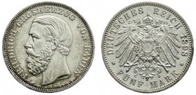 Baden
Friedrich I., 1856-1907
5 Mark 1898 G. vorzüglich, leichte Patina