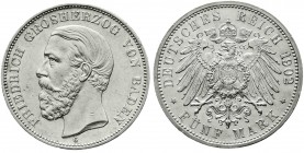 Baden
Friedrich I., 1856-1907
5 Mark 1902 G. Seltenes Jahr. prägefrisch/fast Stempelglanz, nur min. Kratzer, sonst Prachtexemplar
