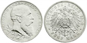 Baden
Friedrich I., 1856-1907
5 Mark 1902. 50 jähriges Regierungsjubiläum. fast Stempelglanz