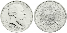 Baden
Friedrich I., 1856-1907
5 Mark 1902. 50 jähriges Regierungsjubiläum. Stempelglanz/Rs. EA aus Polierte Platte