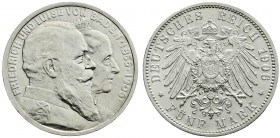 Baden
Friedrich I., 1856-1907
5 Mark 1906. Zur goldenen Hochzeit. vorzüglich/Stempelglanz