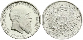 Baden
Friedrich I., 1856-1907
2 Mark 1907. Auf seinen Tod. Polierte Platte/Erstabschlag, Prachtexemplar