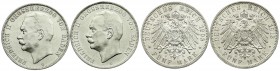 Baden
Friedrich II., 1907-1918
2 X 5 Mark: 1908 G und 1913 G. beide vorzüglich