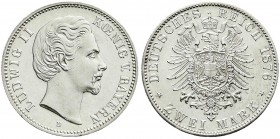 Bayern
Ludwig II., 1864-1886
2 Mark 1876 D. Erstabschlag/Polierte Platte, min. Kratzer, selten in dieser Erhaltung