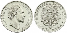 Bayern
Ludwig II., 1864-1886
2 Mark 1880 D. vorzüglich/Stempelglanz, etwas berieben, selten in dieser Erhaltung
