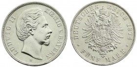Bayern
Ludwig II., 1864-1886
5 Mark 1874 D. gutes vorzüglich, kl. Kratzer
