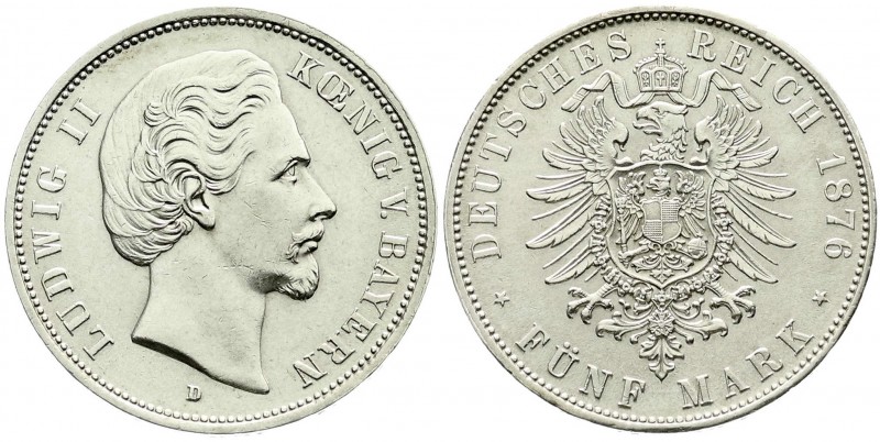 Bayern
Ludwig II., 1864-1886
5 Mark 1876 D. vorzüglich/Stempelglanz, winz. Ran...