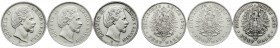 Bayern
Ludwig II., 1864-1886
3 X 5 Mark: 1874 D, 1875 D, 1876 D. alle vorzüglich oder fast vorzüglich, teils winz. Randfehler