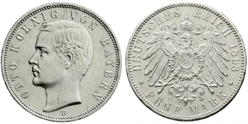 Bayern
Otto, 1886-1913
5 Mark 1893 D. gutes vorzüglich