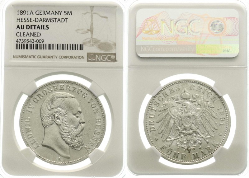 Hessen
Ludwig IV., 1877-1892
5 Mark 1891 A. Im NGC-Blister mit Grading AU Deta...