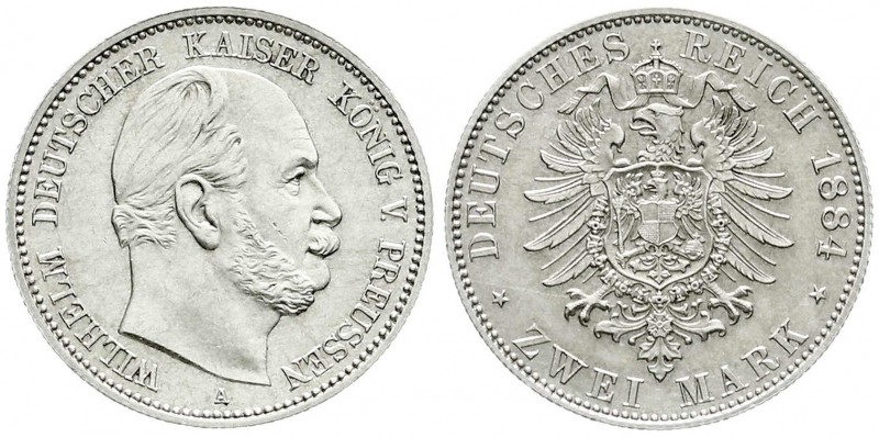 Preußen
Wilhelm I., 1861-1888
2 Mark 1884 A. prägefrisch/fast Stempelglanz, se...