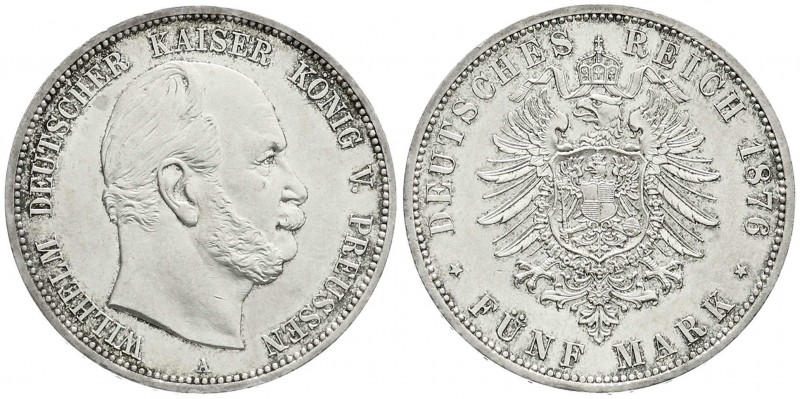 Preußen
Wilhelm I., 1861-1888
5 Mark 1876 A. fast Stempelglanz, Prachtexemplar...