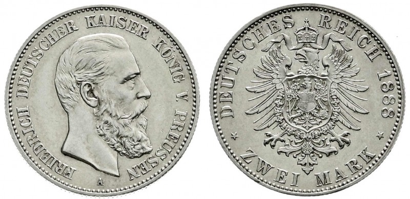 Preußen
Friedrich III., 1888
2 Mark 1888 A. vorzüglich/Stempelglanz, berieben...