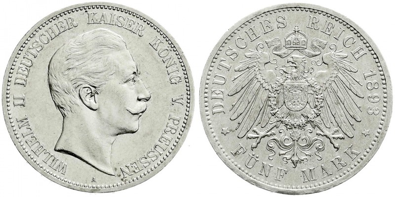 Preußen
Wilhelm II., 1888-1918
5 Mark 1893 A. gutes vorzüglich