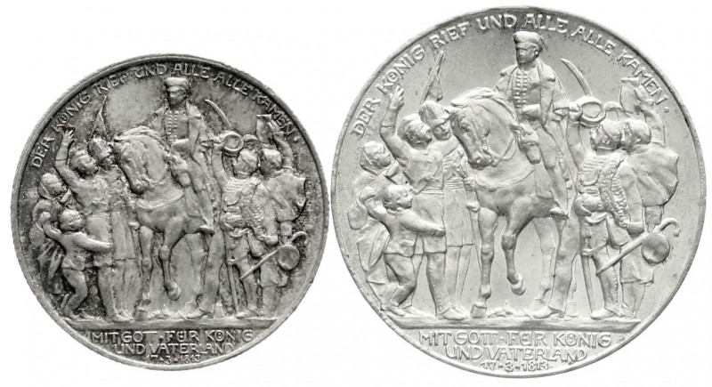 Preußen
Wilhelm II., 1888-1918
2 und 3 Mark 1913 Befreiungskampf. beide Stempe...