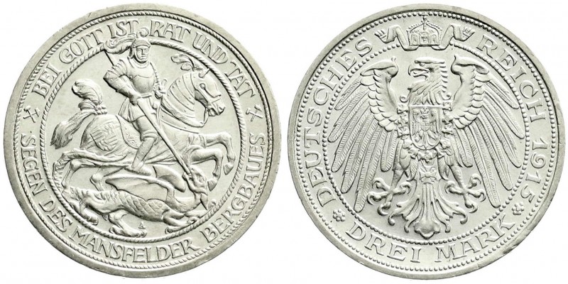 Preußen
Wilhelm II., 1888-1918
3 Mark 1915 A. Mansfeld. vorzüglich/Stempelglan...