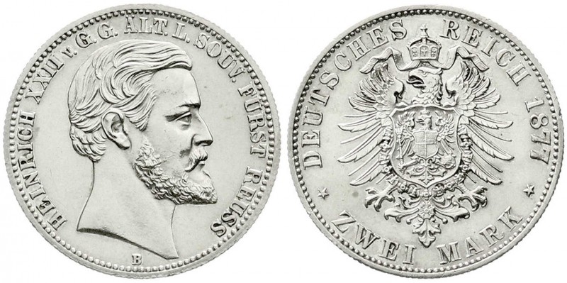 Reuß, ältere Linie
Heinrich XXII., 1859-1902
2 Mark 1877 B. gutes vorzüglich a...