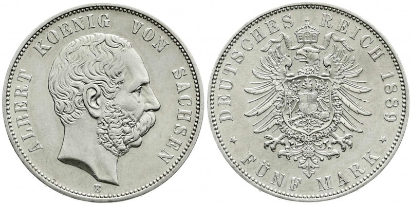 Sachsen
Albert, 1873-1902
5 Mark 1889 E. vorzüglich, selten