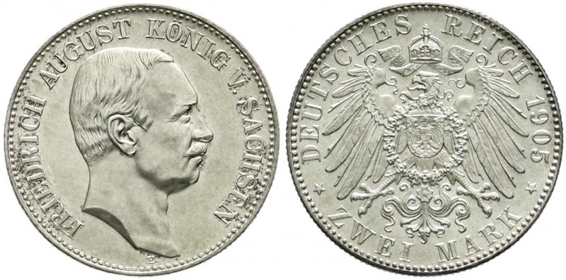 Sachsen
Friedrich August III., 1904-1918
2 Mark 1905 E. Stempelglanz, feine Tö...