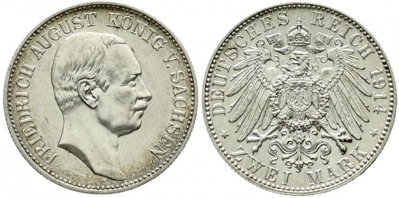 Sachsen
Friedrich August III., 1904-1918
2 Mark 1914 E. fast Stempelglanz, fei...