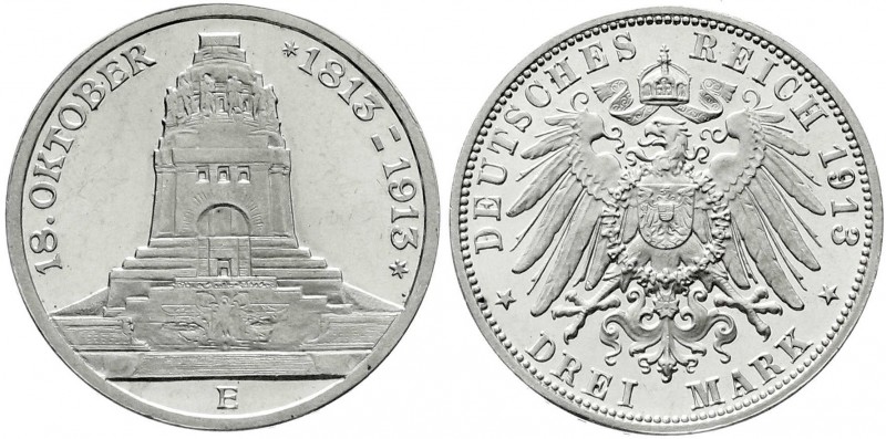 Sachsen
Friedrich August III., 1904-1918
3 Mark 1913 E. Völkerschlachtdenkmal....