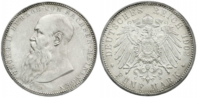 Sachsen-Meiningen
Georg II., 1866-1914
5 Mark 1902 D. Bart berührt Perlkreis. ...