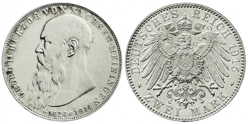 Sachsen-Meiningen
Georg II., 1866-1914
2 Mark 1915. Auf seinen Tod. Polierte P...