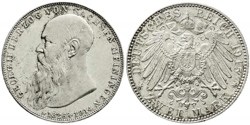 Sachsen-Meiningen
Georg II., 1866-1914
2 Mark 1915. Auf seinen Tod. Stempelgla...