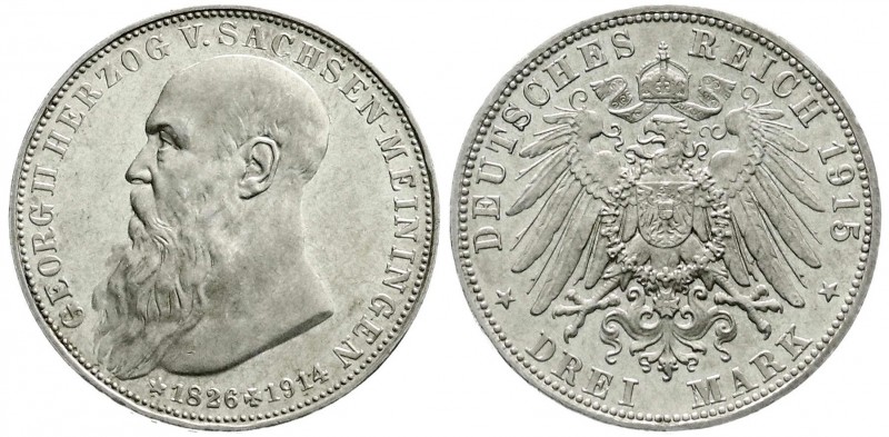 Sachsen-Meiningen
Georg II., 1866-1914
3 Mark 1915. Auf seinen Tod. fast Stemp...