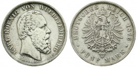 Württemberg
5 Mark 1876 F. sehr schön, kl. Randfehler