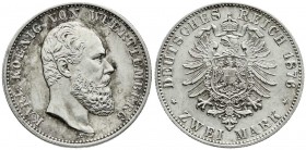 Württemberg
Karl, 1864-1891
2 Mark 1876 F. vorzüglich/Stempelglanz, kl. Kratzer, feine Patina
