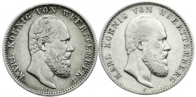 Württemberg
Karl, 1864-1891
2 X 2 Mark: 1883 F und 1888 F. beide schön/sehr schön