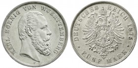 Württemberg
Karl, 1864-1891
5 Mark 1875 F. gutes vorzüglich