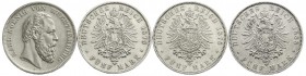 Württemberg
Karl, 1864-1891
4 X 5 Mark: 1874 F, 1875 F, 1876 F, 1888 F. Komplette Serie. 1 X berieben. sehr schön bis fast vorzüglich, meist überdur...