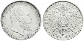 Württemberg
Wilhelm II., 1891-1918
2 Mark 1892 F. Stempelglanz, Prachtexemplar, sehr selten in dieser Erhaltung