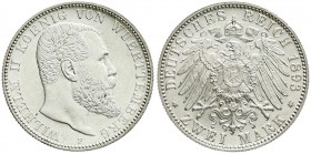 Württemberg
Wilhelm II., 1891-1918
2 Mark 1893 F. vorzüglich/Stempelglanz