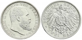 Württemberg
Wilhelm II., 1891-1918
2 Mark 1896 F. vorzüglich/Stempelglanz