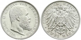 Württemberg
Wilhelm II., 1891-1918
2 Mark 1902 F. vorzüglich/Stempelglanz