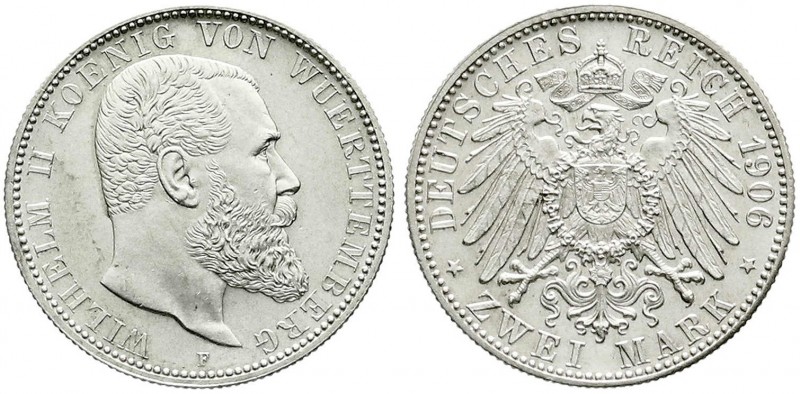 Württemberg
Wilhelm II., 1891-1918
2 Mark 1906 F. fast Stempelglanz, Prachtexe...