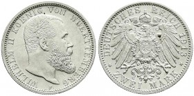 Württemberg
Wilhelm II., 1891-1918
2 Mark 1913 F. vorzüglich/Stempelglanz, kl. Schrötlingsfehler